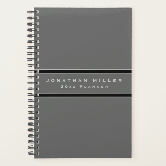 Professionele grijs en zwarte streep | Naam en jaa Planner (Voorkant)