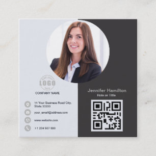 Professionele grijs voeg uw foto QR Code Square Bu Vierkante Visitekaartje
