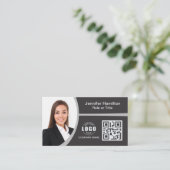 Professionele grijs voeg uw Logo QR-codefoto toe Visitekaartje (Staand voorkant)