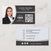 Professionele grijs voeg uw Logo QR-codefoto toe Visitekaartje (Voorkant / Achterkant)