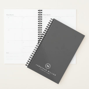 Professionele grijze monogram Initiaal Naam en tit Planner