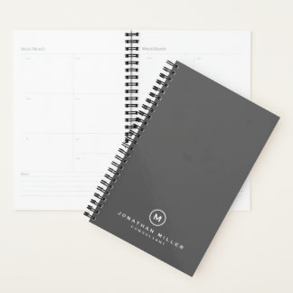 Professionele grijze monogram Initiaal Naam en tit Planner