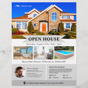 Professionele Grijze Open Huis Vastgoed Flyer