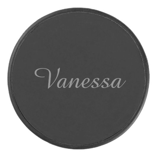 Professionele handschriftnaam custom black hockey puck (Voorkant)