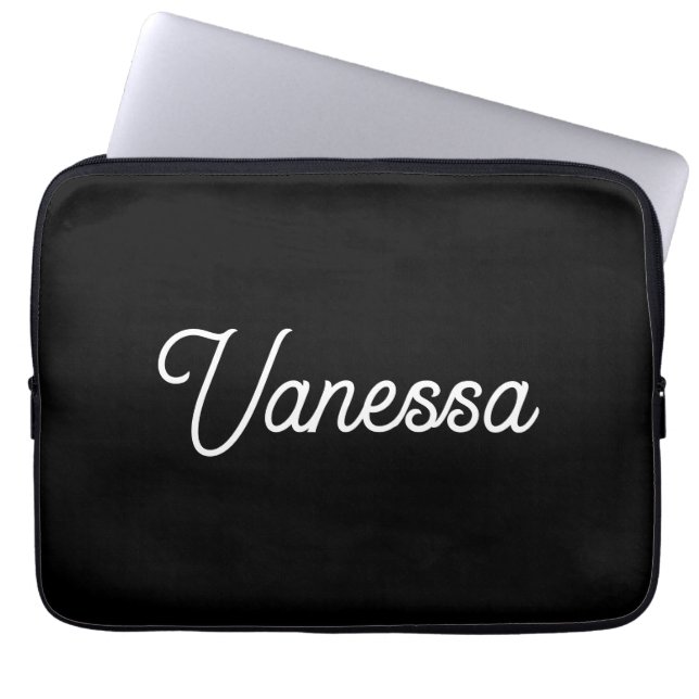Professionele handschriftnaam custom black laptop sleeve (Voorkant)