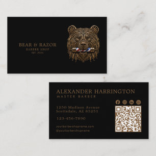 Professionele herenkapper bronzen beer QR-code Visitekaartje