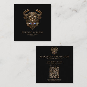 Professionele herenkapper bronzen buffel QR-code Vierkante Visitekaartje