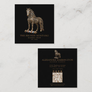 Professionele herenkapper bronzen Mustang QR-code Vierkante Visitekaartje