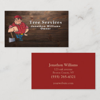 Professionele houtboomstam Service Cartoon Logger Visitekaartje