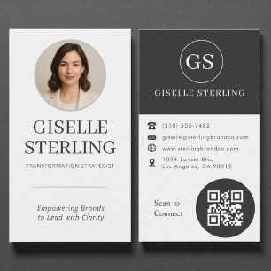 Professionele Houtskool Grijs Foto QR Code Modern Visitekaartje