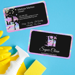 Professionele Huis Reiniging Maid Holograf Glitter Visitekaartje