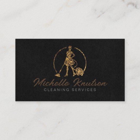 Professionele Huis Schoonmaak Service zwart Goud Visitekaartje (Voorkant)