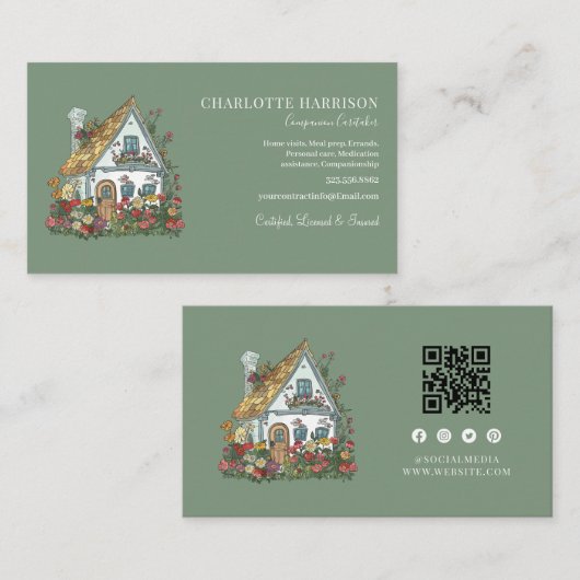 Professionele Huis Zorgverlener Services QR-code Visitekaartje (Voorkant / Achterkant)