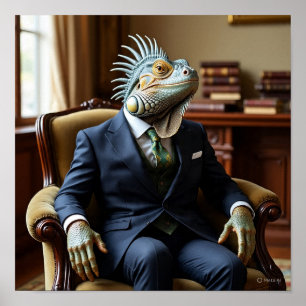 Professionele Iguana in een Business Suit Poster