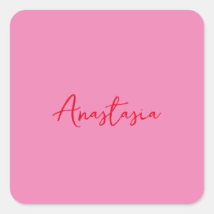 Professionele kalligrafie naam aangepaste roze vierkante sticker