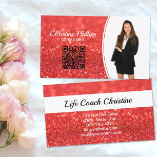 Professionele Koraal Glitter Custom Foto QR Visitekaartje