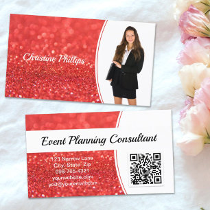 Professionele Koraal Glitter Custom Foto QR Visitekaartje