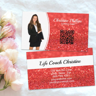Professionele Koraal Glitter Custom Foto QR Visitekaartje
