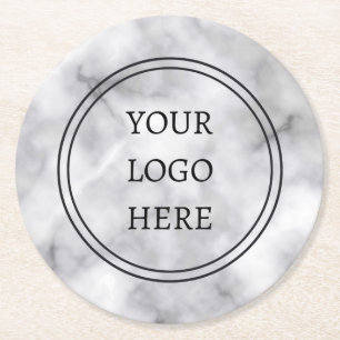 Professionele Logo Black en White Marble Business Ronde Kartonnen Onderzetter