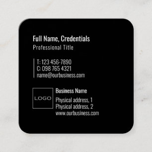Professionele Logo Elegant Modern Minimaal Zwart Vierkante Visitekaartje