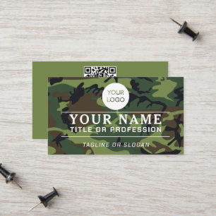 Professionele Logo Naam QR Code Militair Groen Cam Contactkaartje