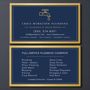 Professionele Loodgieter Navy Blauwe Gouden QR Cod Visitekaartje