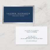 Professionele Luxe Faux Zilver en Marine Blauw Visitekaartje (Voorkant / Achterkant)