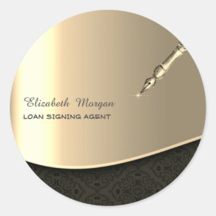 Professionele luxe gouden pen notaris ronde sticker
