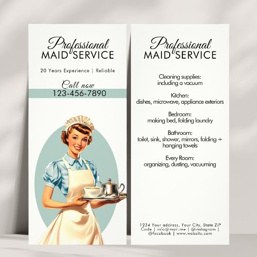 Professionele Maid Housekeeping Service Retro Reclamekaart