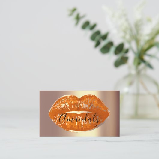 Professionele make-up artiest lippen koraal gouden visitekaartje (Staand voorkant)