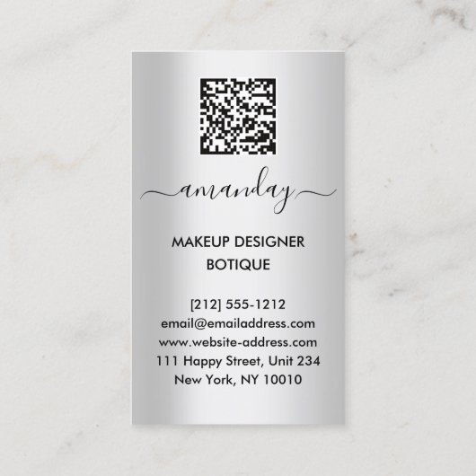 Professionele make-up Lipstick QR-code Silver Visitekaartje (Achterkant)