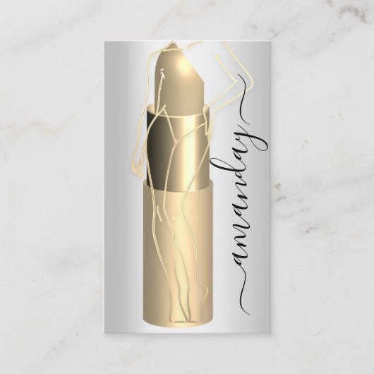 Professionele make-up Lipstick QR-code Silver Visitekaartje (Voorkant)