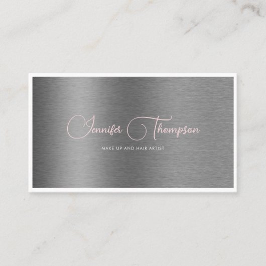 Professionele Metallic geborsteld Roze Script QR C Visitekaartje (Voorkant)