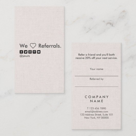 Professionele minimale Linen Vertical Reference Ca Visitekaartje (Voorkant / Achterkant)