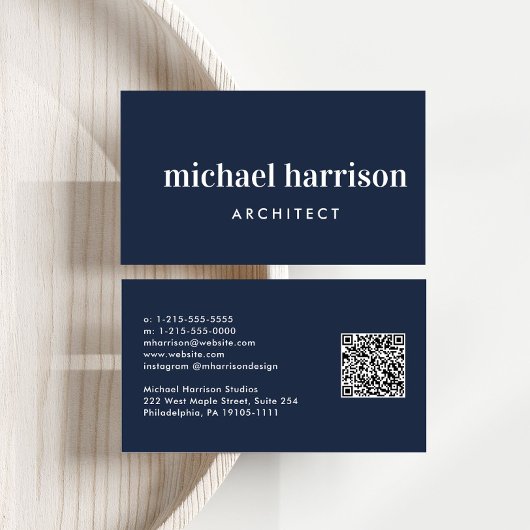 Professionele Minimale Moderne QR Code Blauw Visitekaartje