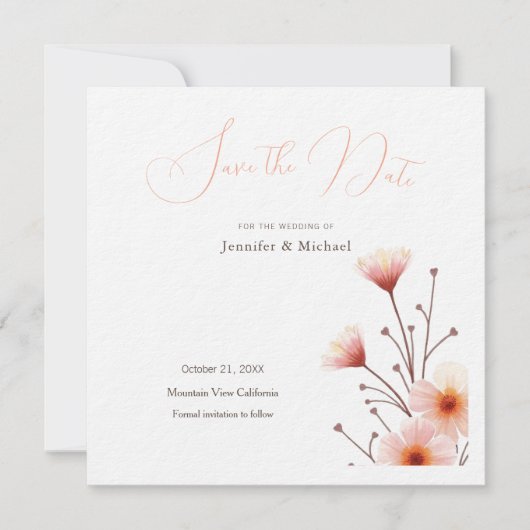 Professionele minimalistische bloemen save the date (Voorkant)