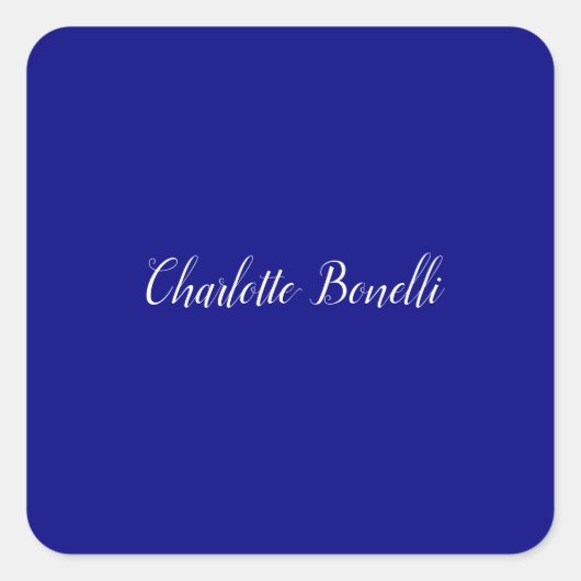 Professionele minimalistische marineblauw vierkante sticker (Voorkant)