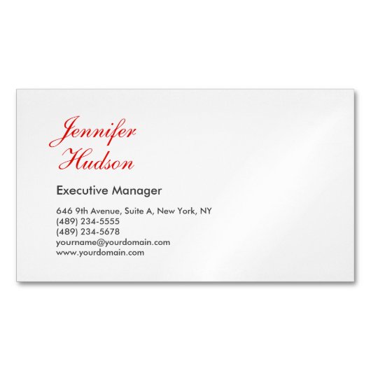 Professionele minimalistische moderne rode kalligr magnetisch visitekaartje (Voorkant)