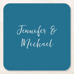 Professionele minimalistische oceaan blauwe kallig vierkante kartonnen onderzetter