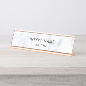 Professionele minimalistische witte marmer bureau naambordje (Voorkant)