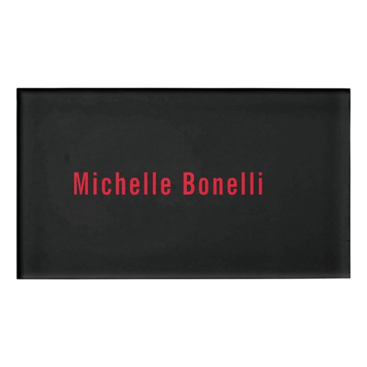 Professionele Minimalistische Zwart Rood Modern Pl Naambadge (Voorkant)