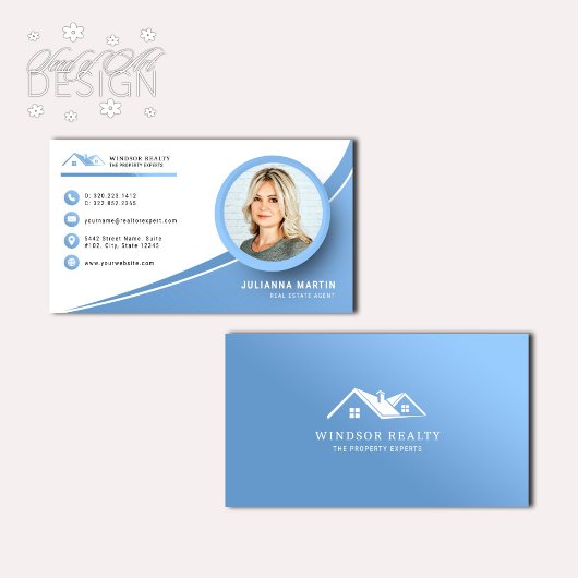 Professionele Moderne Blauwe Vastgoed Agent Foto Visitekaartje