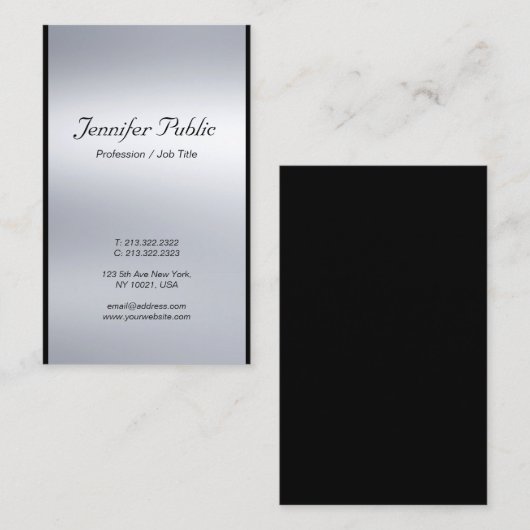 Professionele moderne Classy Script Silver Chic Lu Visitekaartje (Voorkant / Achterkant)