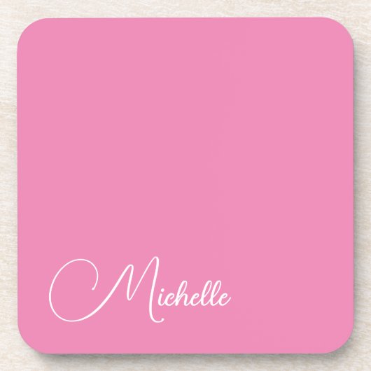 Professionele moderne handschriftnaam roze wit bier onderzetter (Voorkant)