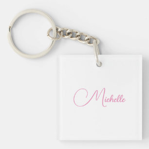 Professionele moderne handschriftnaam roze wit sleutelhanger