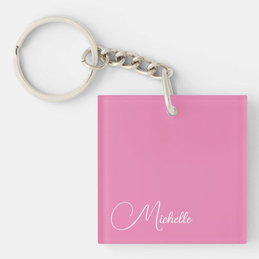 Professionele moderne handschriftnaam roze wit sleutelhanger (voorkant)