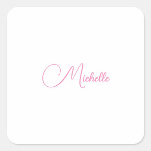Professionele moderne handschriftnaam roze wit vierkante sticker