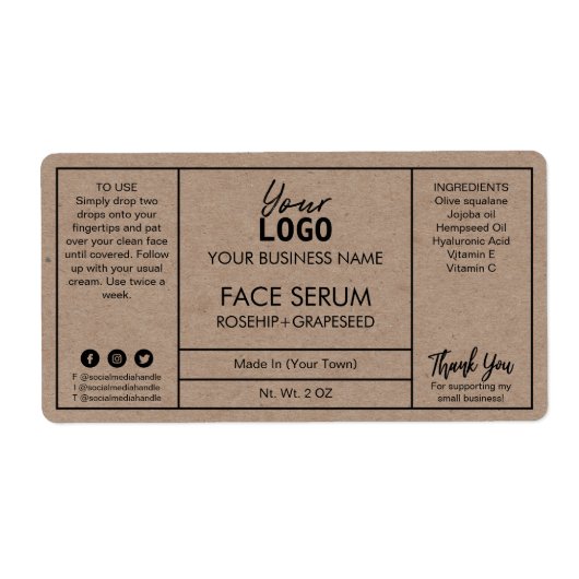 Professionele moderne Kraft Face Serum Labels (Voorkant)