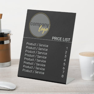 PROFESSIONELE MODERNE LOGO ZWARTE PRIJSLIJST SJABL RECLAMEBORD MET VOETSTUK