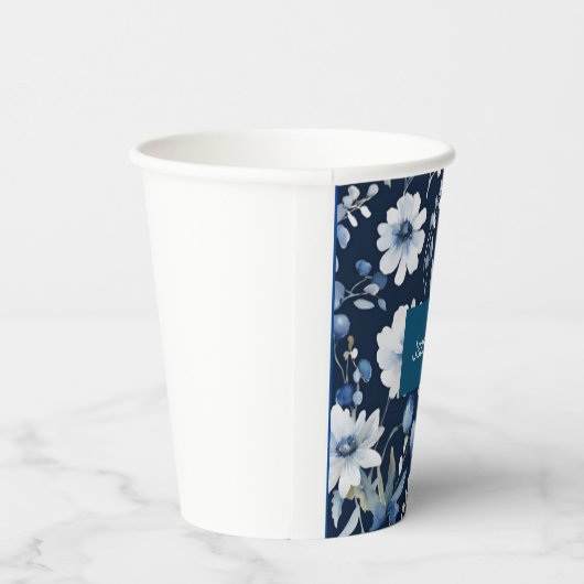 Professionele moderne minimalistische blauwe bloem papieren bekers (Rechts)